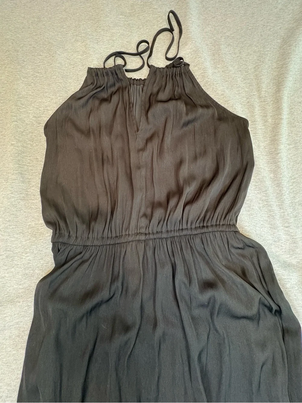 LOFT Black Halter Maxi Dress Tall Small Tassel Tie Elastic Waist Sleeveless